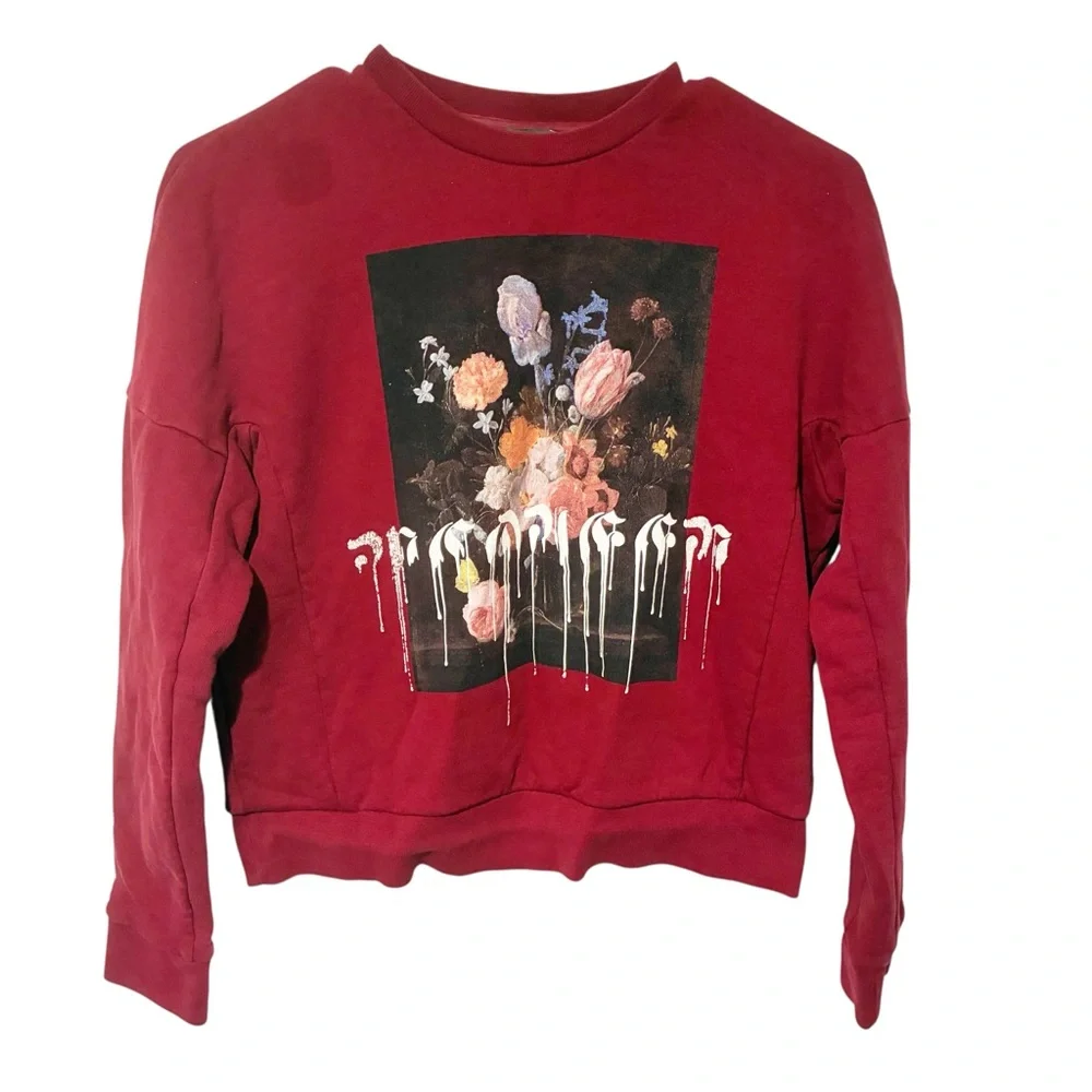 Alexander‎ McQueen Red Paint Drip Graphic Sweatshirt Pullover Size 36 - Picture 2 of 6